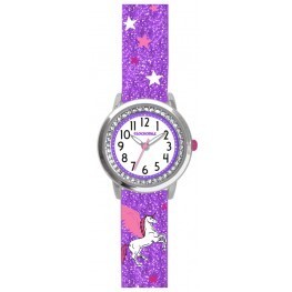 Fialové třpytivé dívčí hodinky s jednorožcem a kamínky CLOCKODILE UNICORN CWG5102